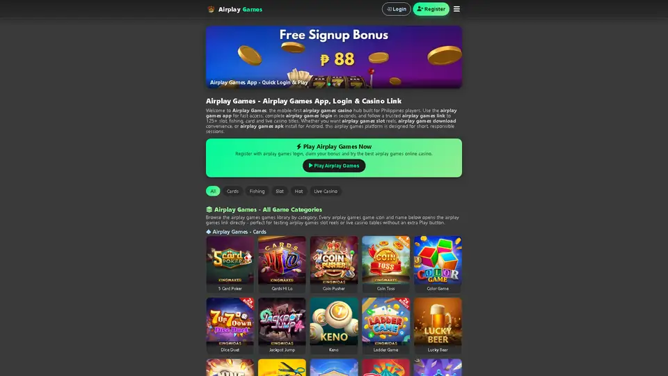 Airplay Games homepage preview