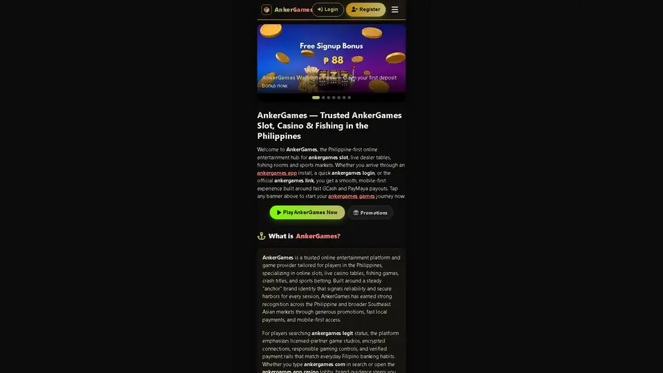 ankergames homepage snapshot