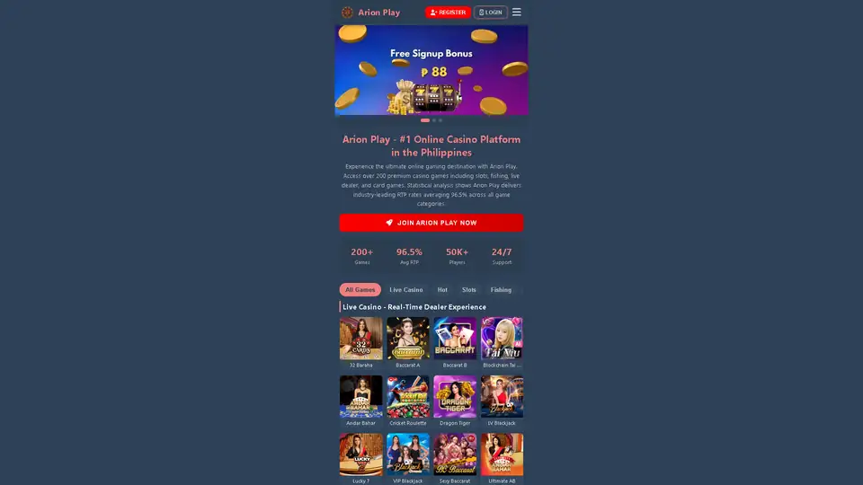 arion play homepage snapshot
