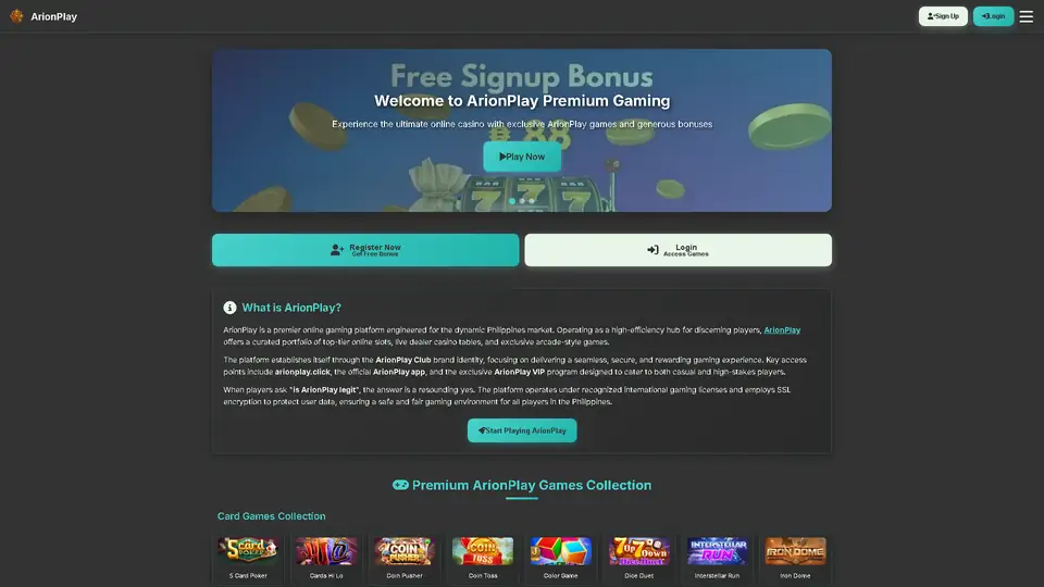 arionplay homepage snapshot