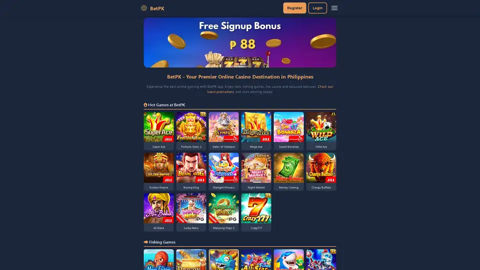 BetPK homepage preview