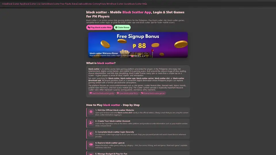 Black Scatter homepage preview