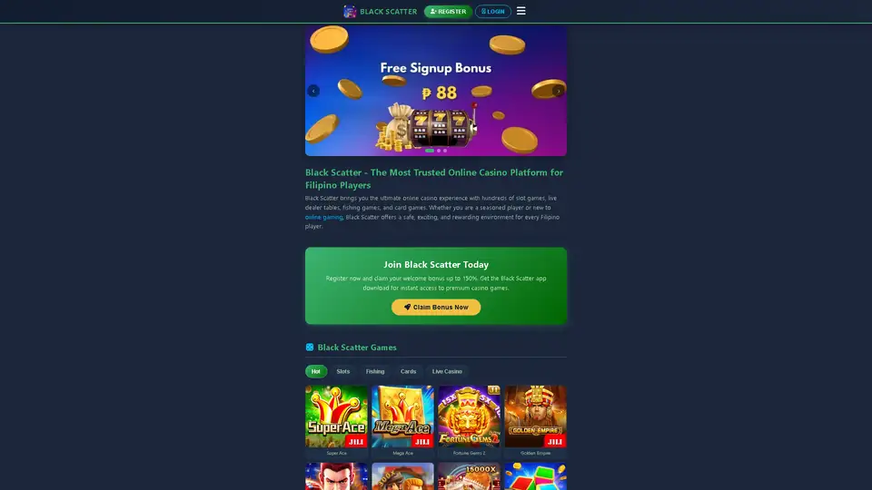 black scatter homepage snapshot