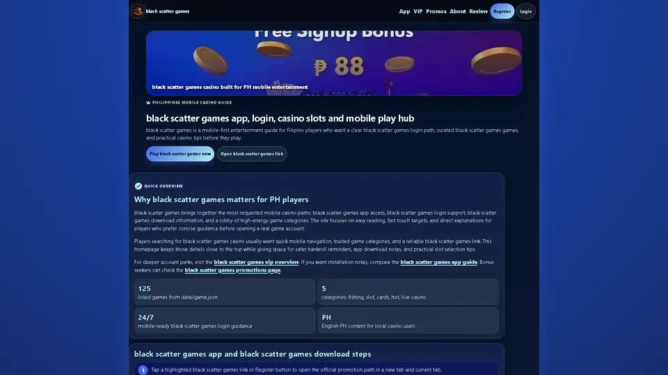 Black Scatter Games homepage preview