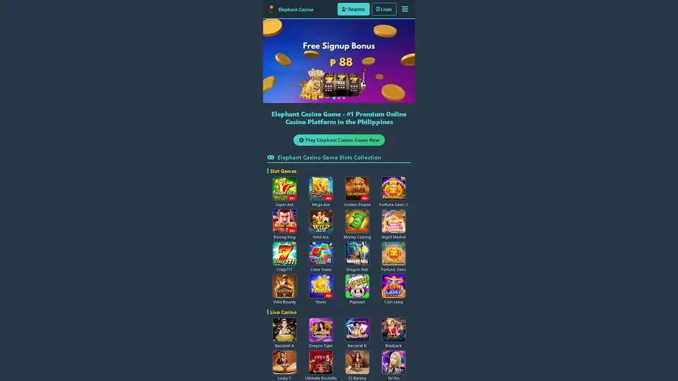 elephant casino game homepage snapshot
