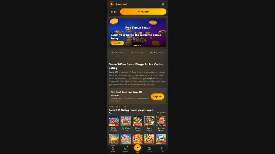 Game 365 homepage snapshot
