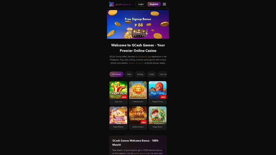 gcash games homepage snapshot