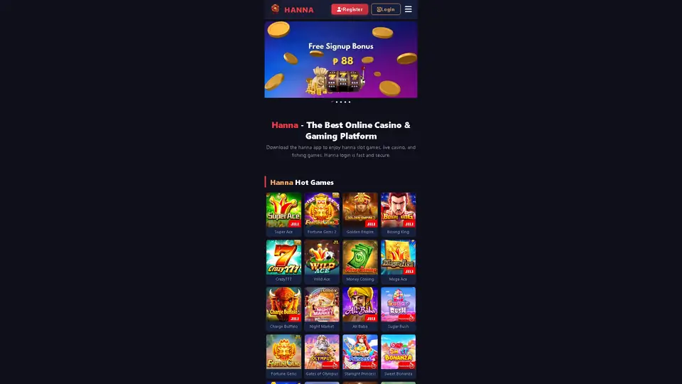 hanna homepage snapshot