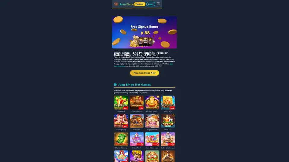 Juan Bingo homepage snapshot