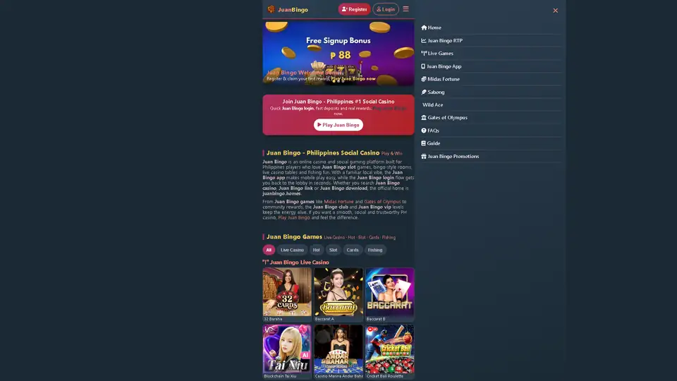 Juan Bingo homepage preview