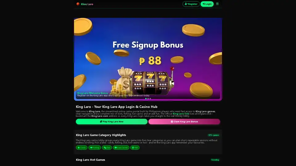 King Laro homepage snapshot