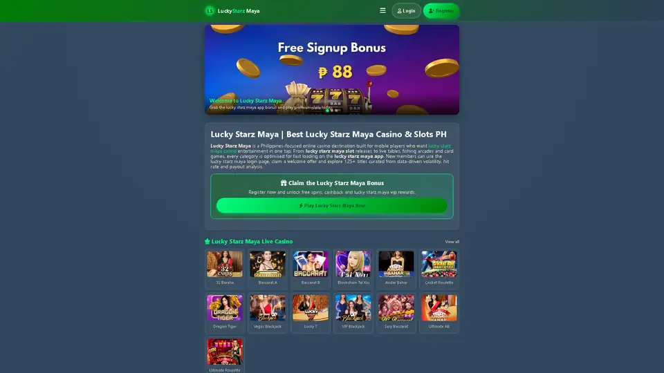 lucky starz maya homepage snapshot