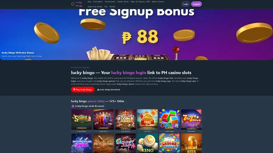 Lucky Bingo homepage preview