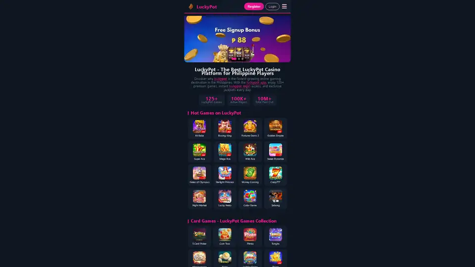 LuckyPot homepage preview