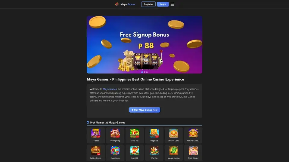 maya games homepage snapshot
