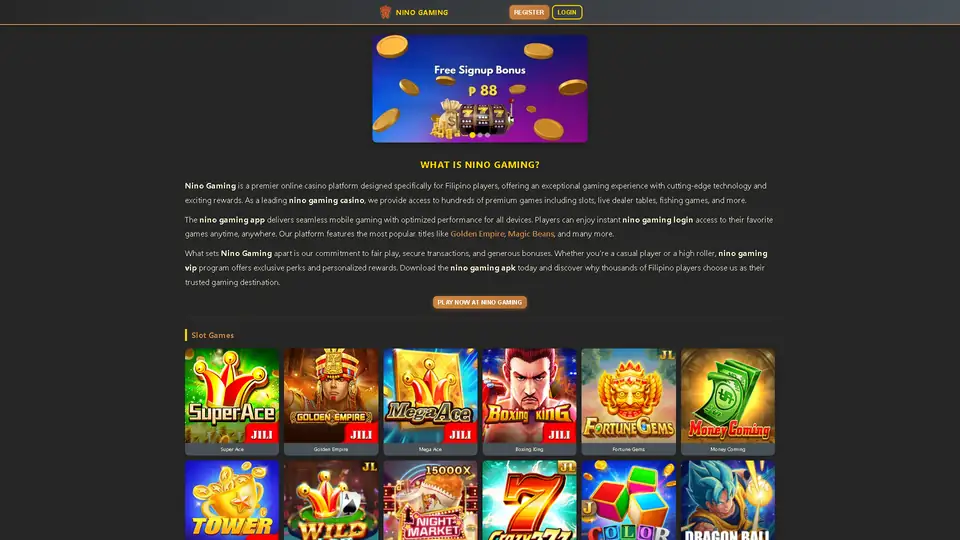 nino gaming homepage snapshot