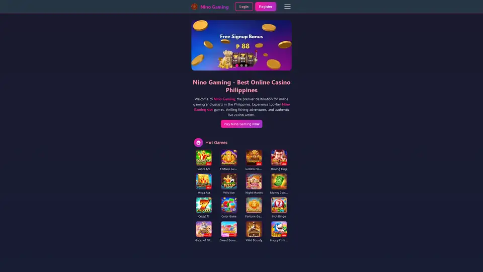 Nino Gaming homepage preview