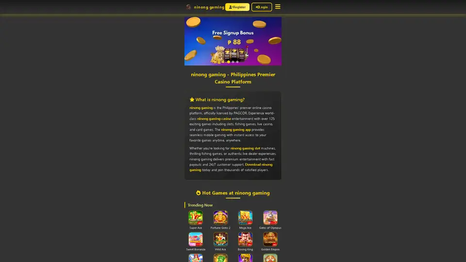 ninong gaming homepage snapshot