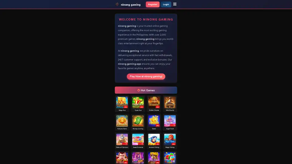 ninong gaming homepage snapshot