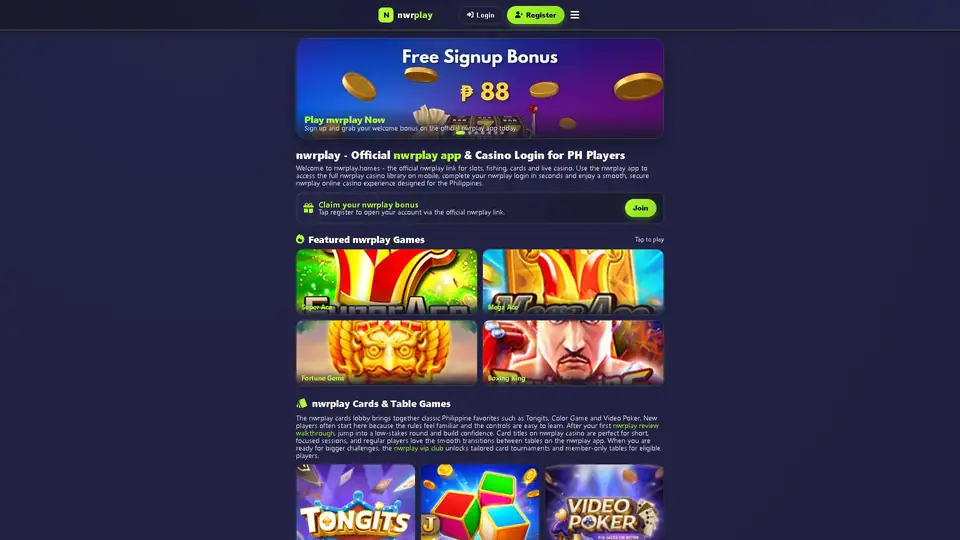 nwrplay homepage snapshot