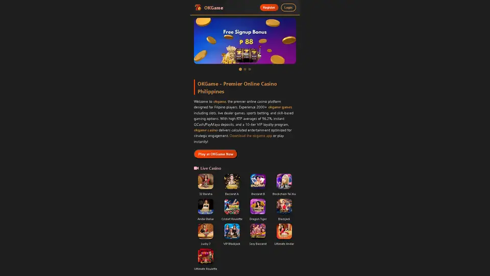 OKGame homepage preview