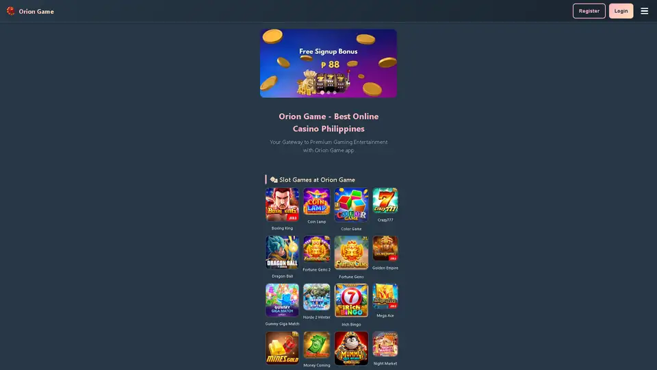 Orion Game homepage preview