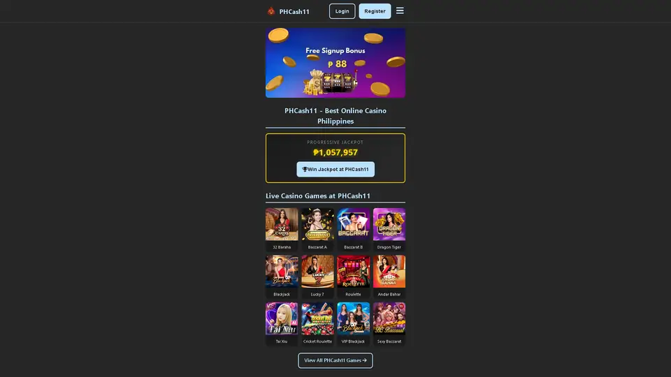phcash11 homepage snapshot