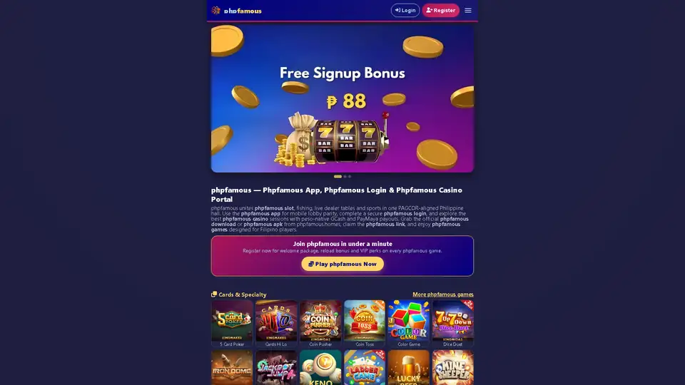 phpfamous homepage snapshot