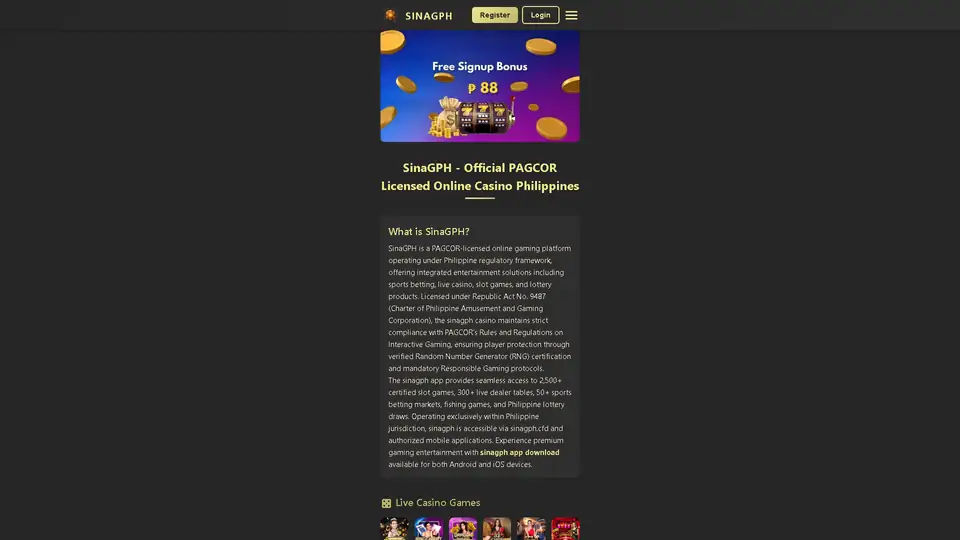 sinagph homepage snapshot